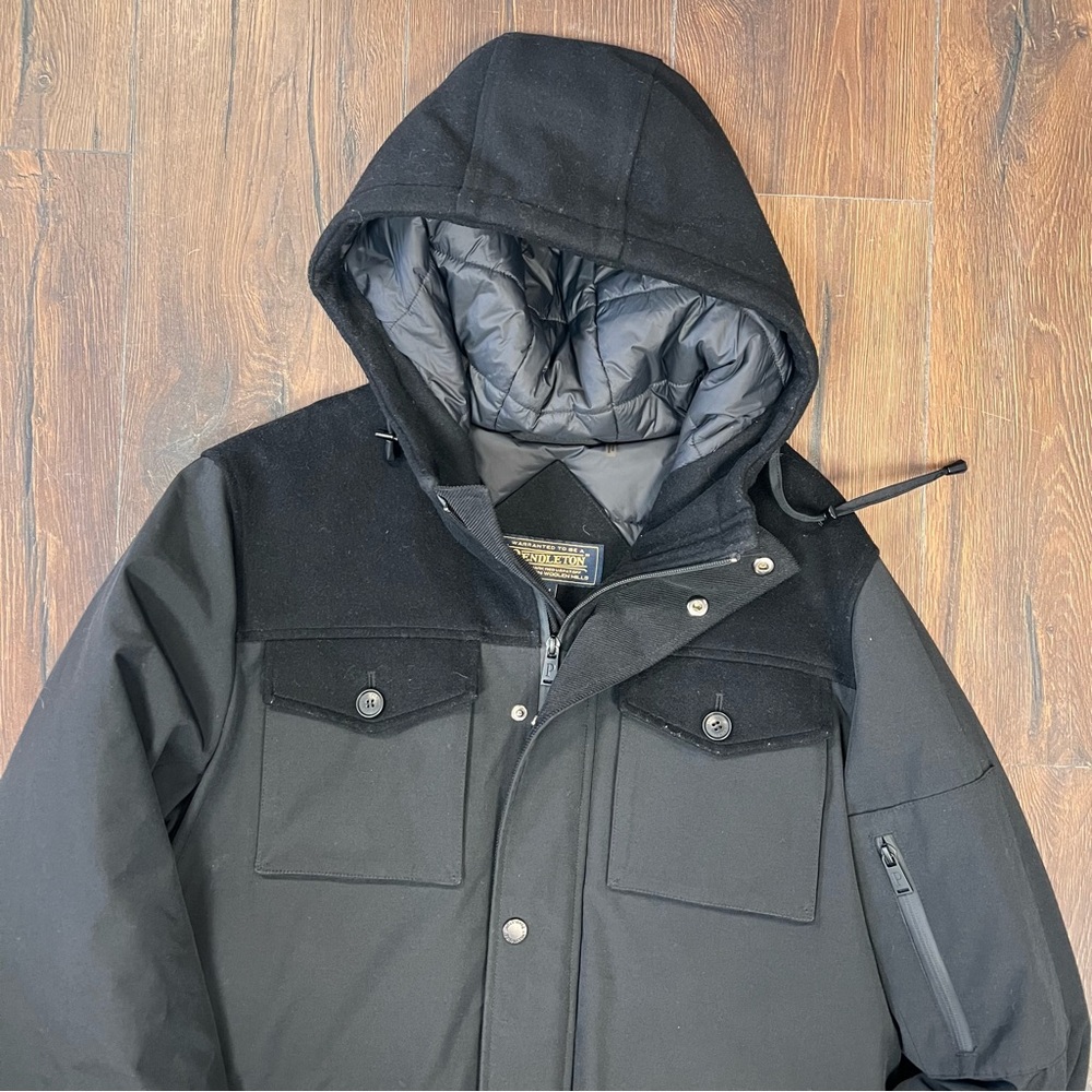 Pendleton Men’s Ontario Down Filled Parka Black Hooded Jacket SZ MED - Picture 5 of 12